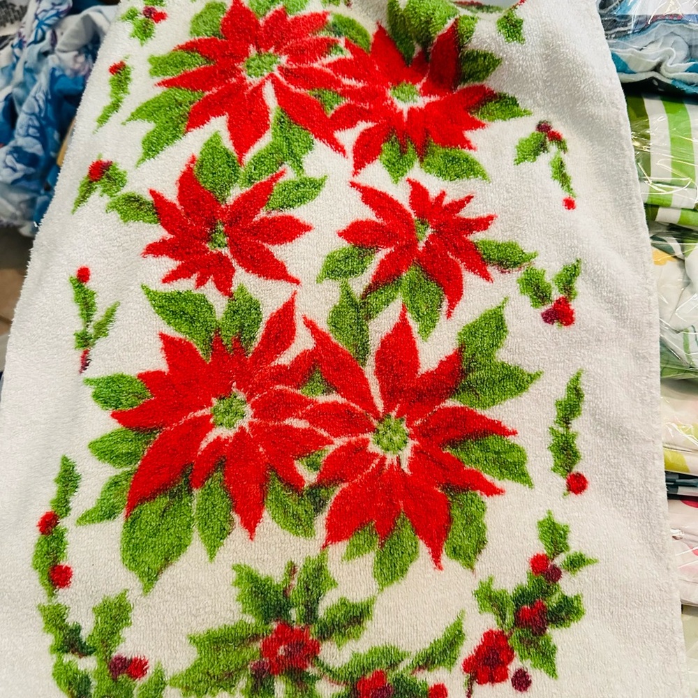 Canon White Towel with Red and Green Floral Accents